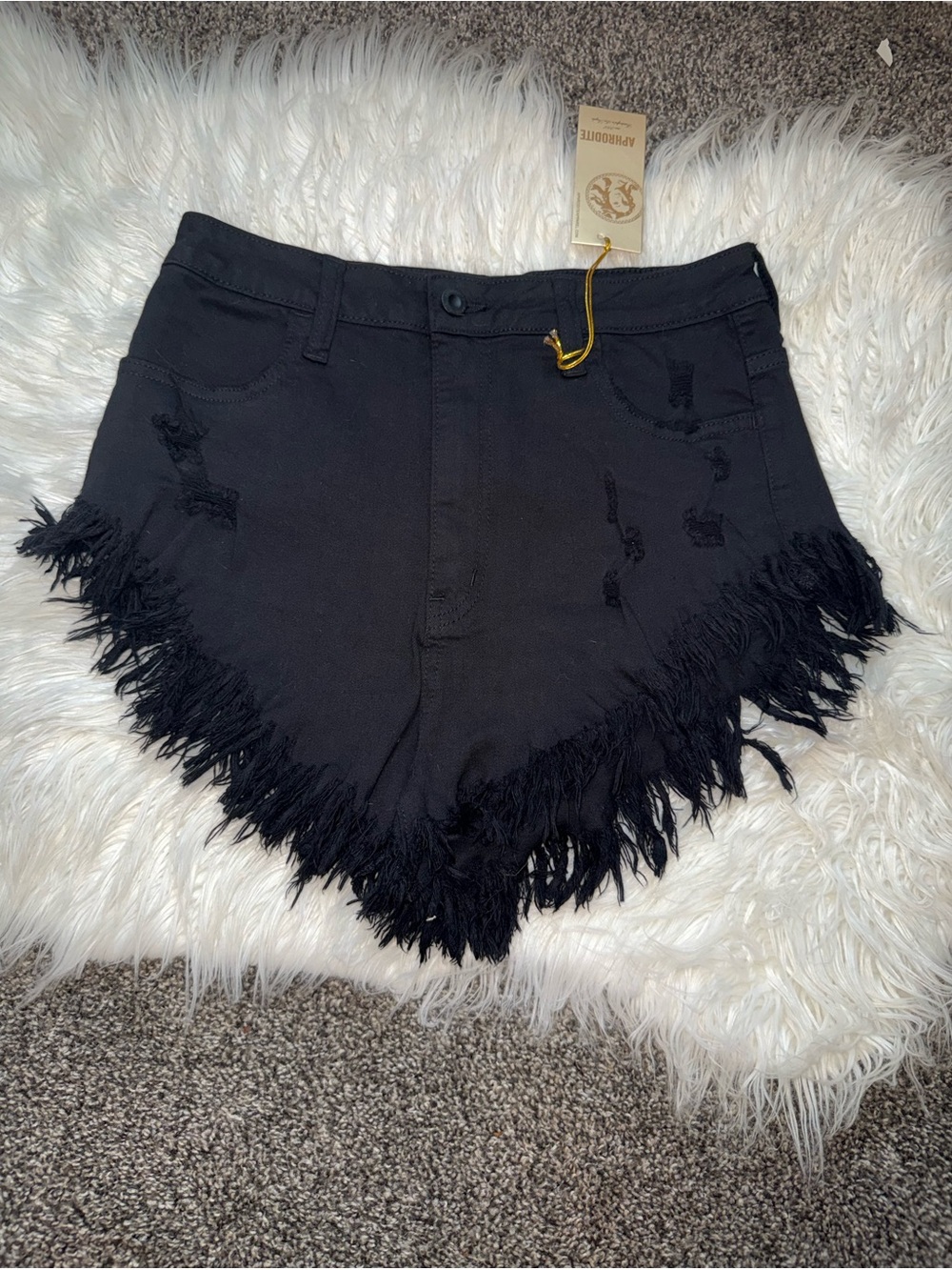 NWT Large Aphrodite black distressed denim shorts